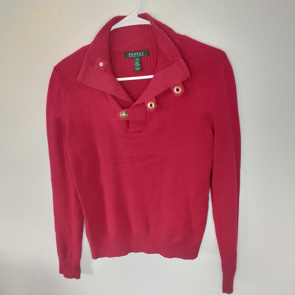 Lauren Ralph Lauren Red sweater with snap closure.‎  Classic American Preppy